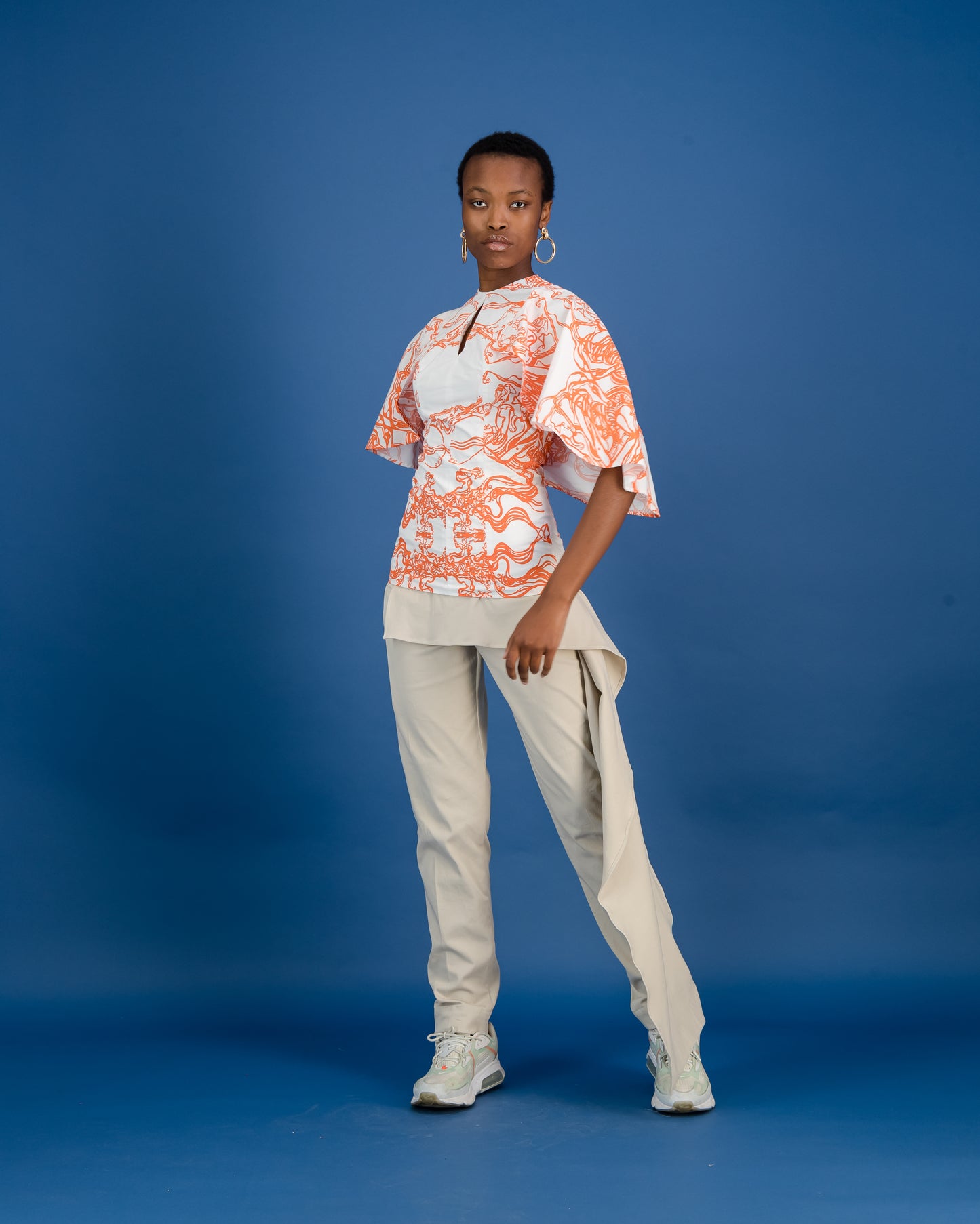 Printed Cape Blouse (ML48)
