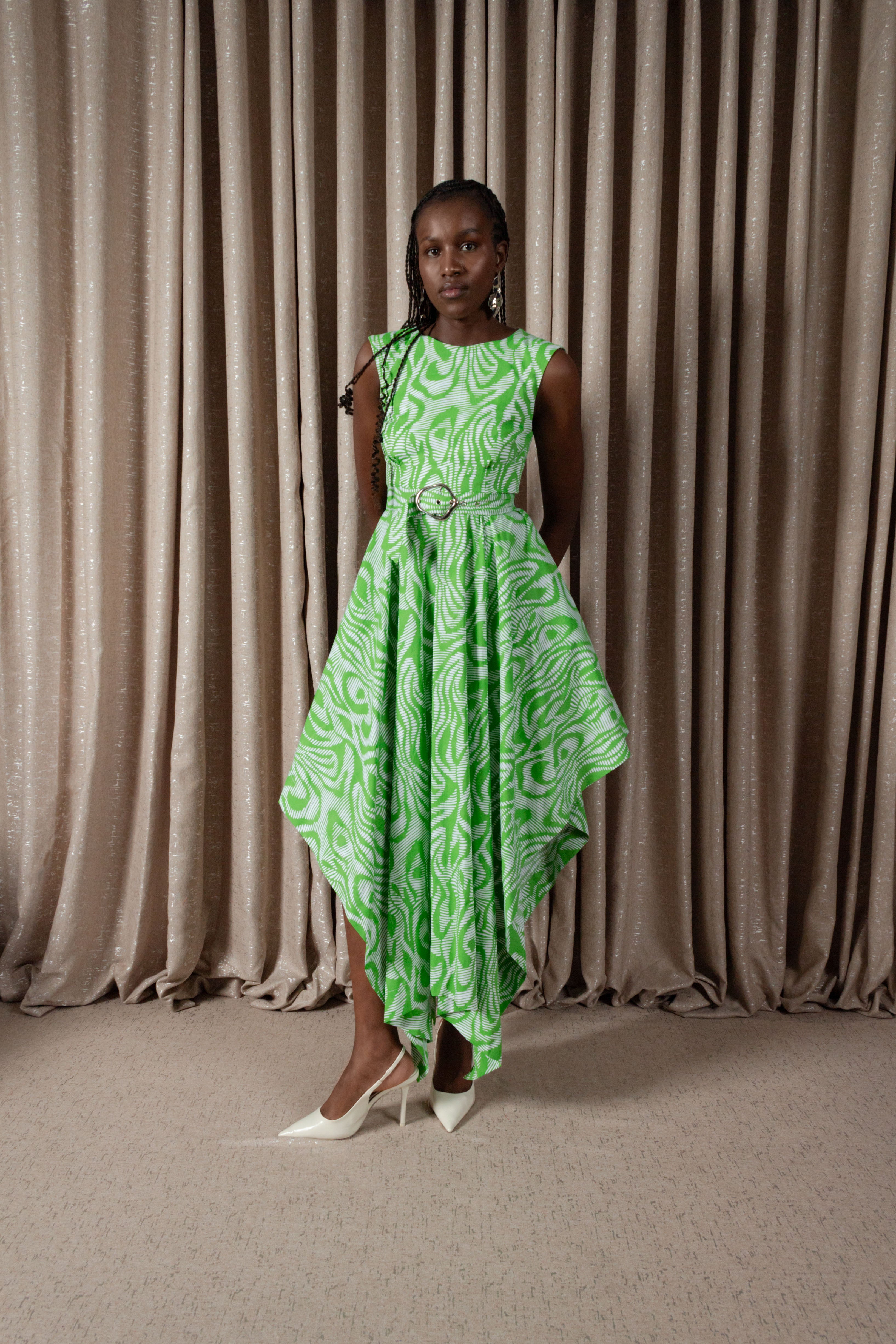 green and white zebra dress Riviera Midi Dress in Green & White Zebra