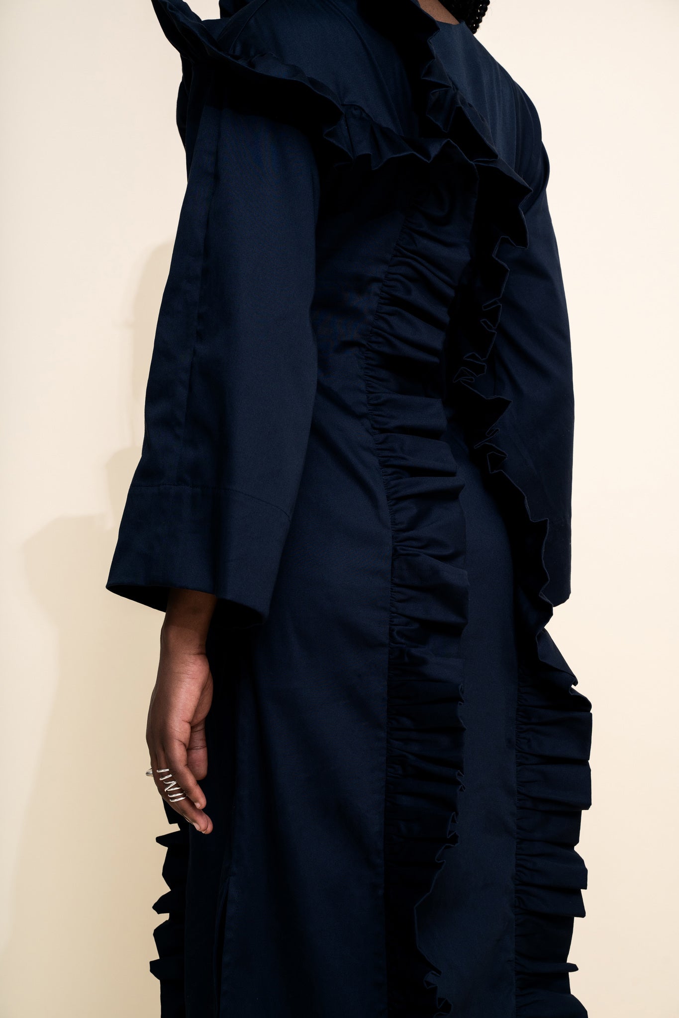 navy fin dress detail
