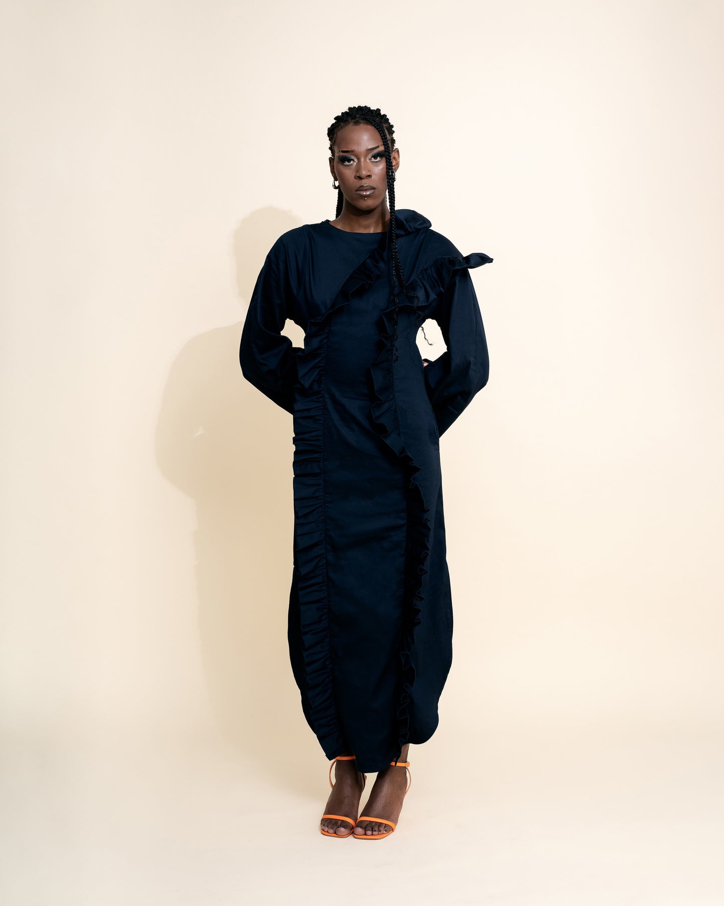 navy designer maxi dress