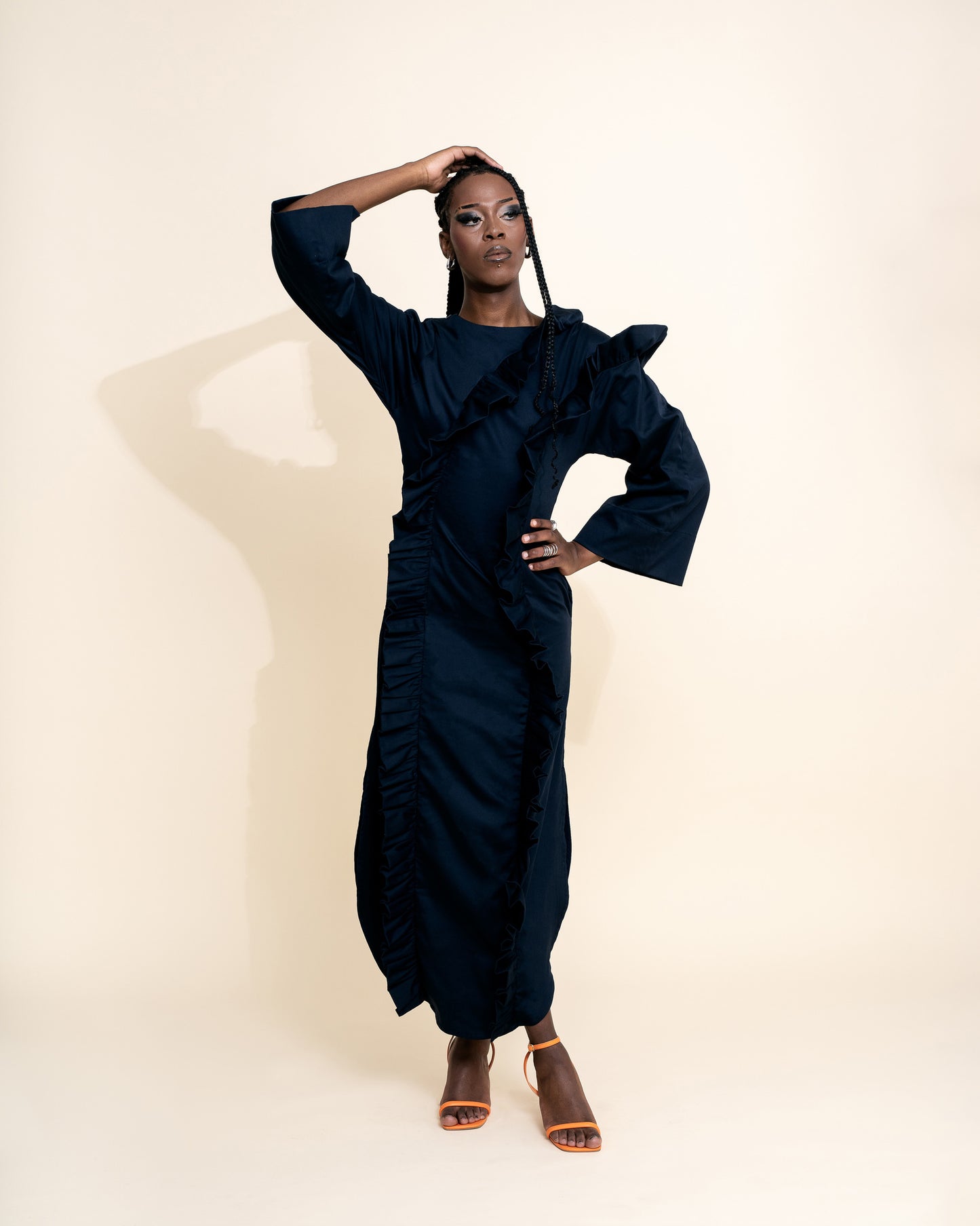 navy fin maxi dress