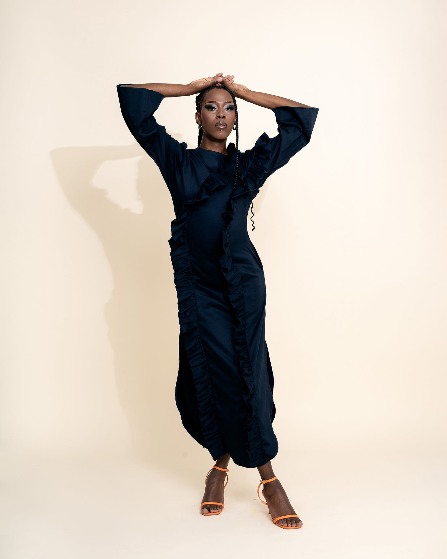 navy unique evening dress