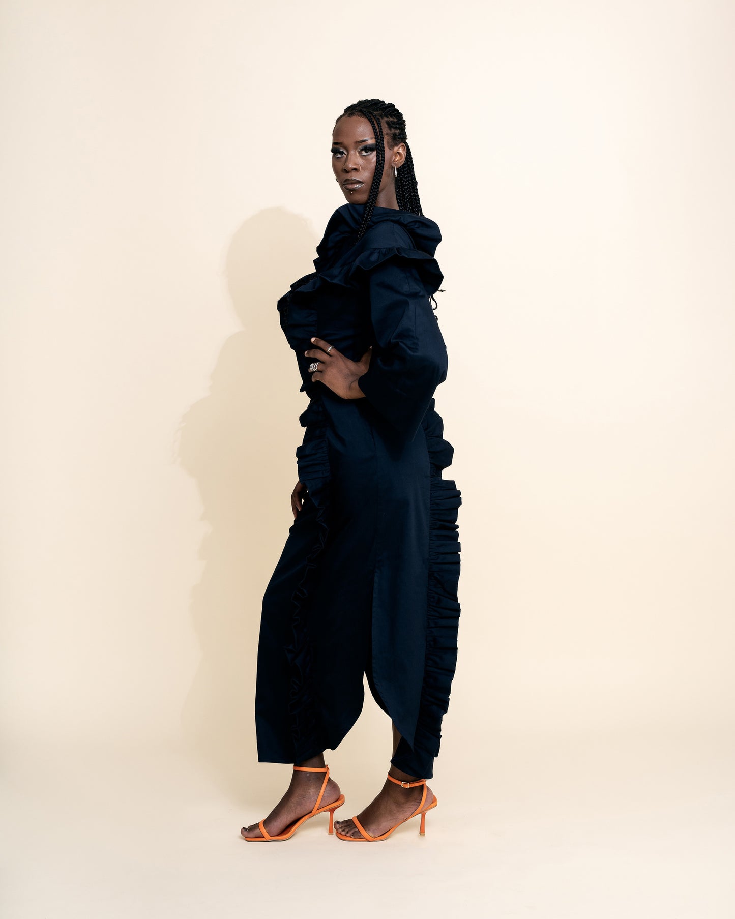 Navy maxi dress with side slit