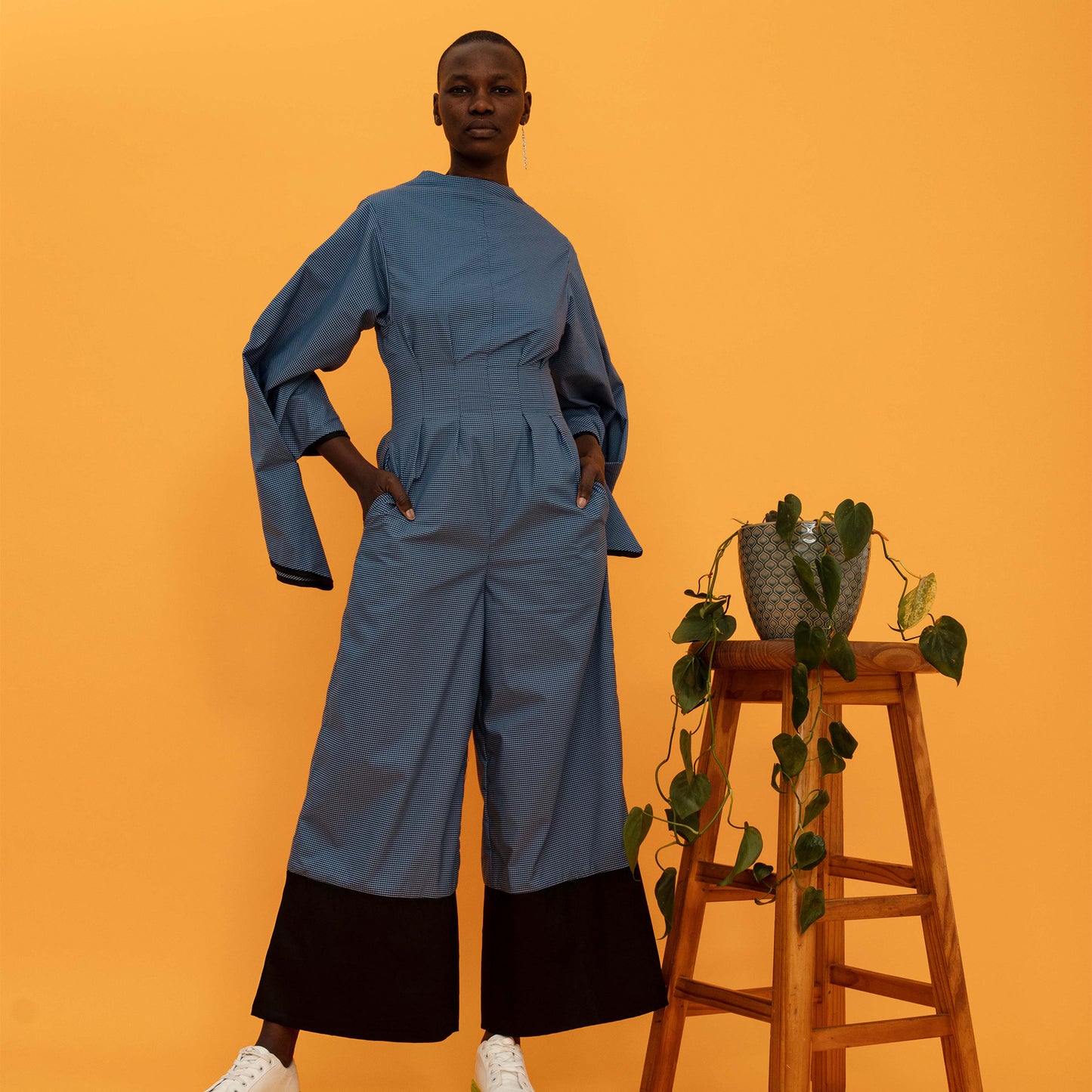 Panelled Check Jumpsuit (ML74)