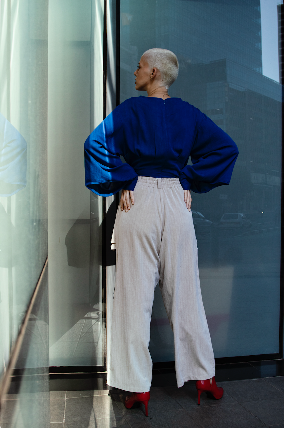 Cream/White Herringbone Double Pocket Trouser (ML55)