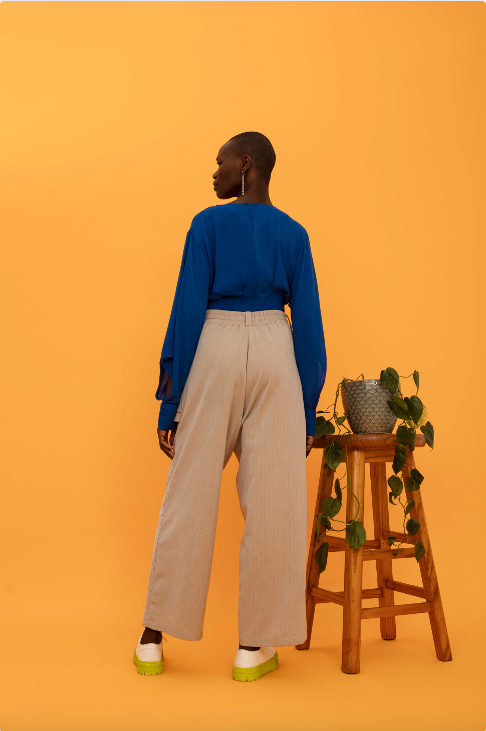 Cream/White Herringbone Double Pocket Trouser (ML55)