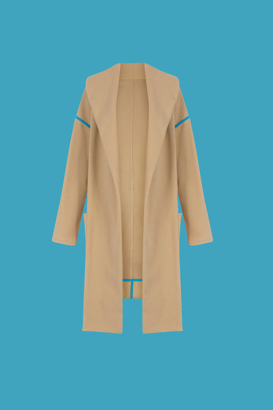 Shawl Collar Coat (ML30 Camel with Azure Blue Binding)