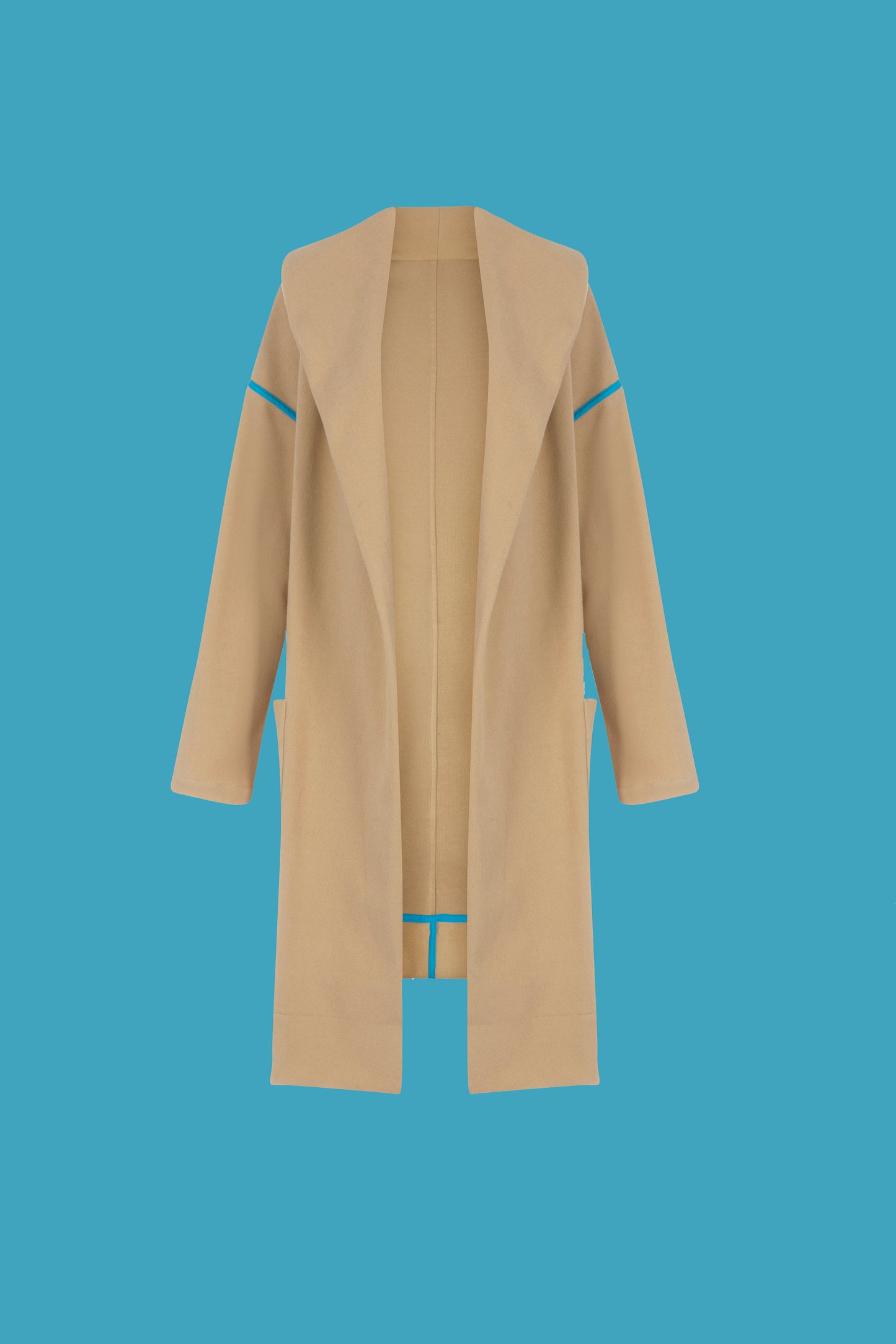 Shawl Collar Coat (ML30 Camel with Azure Blue Binding)