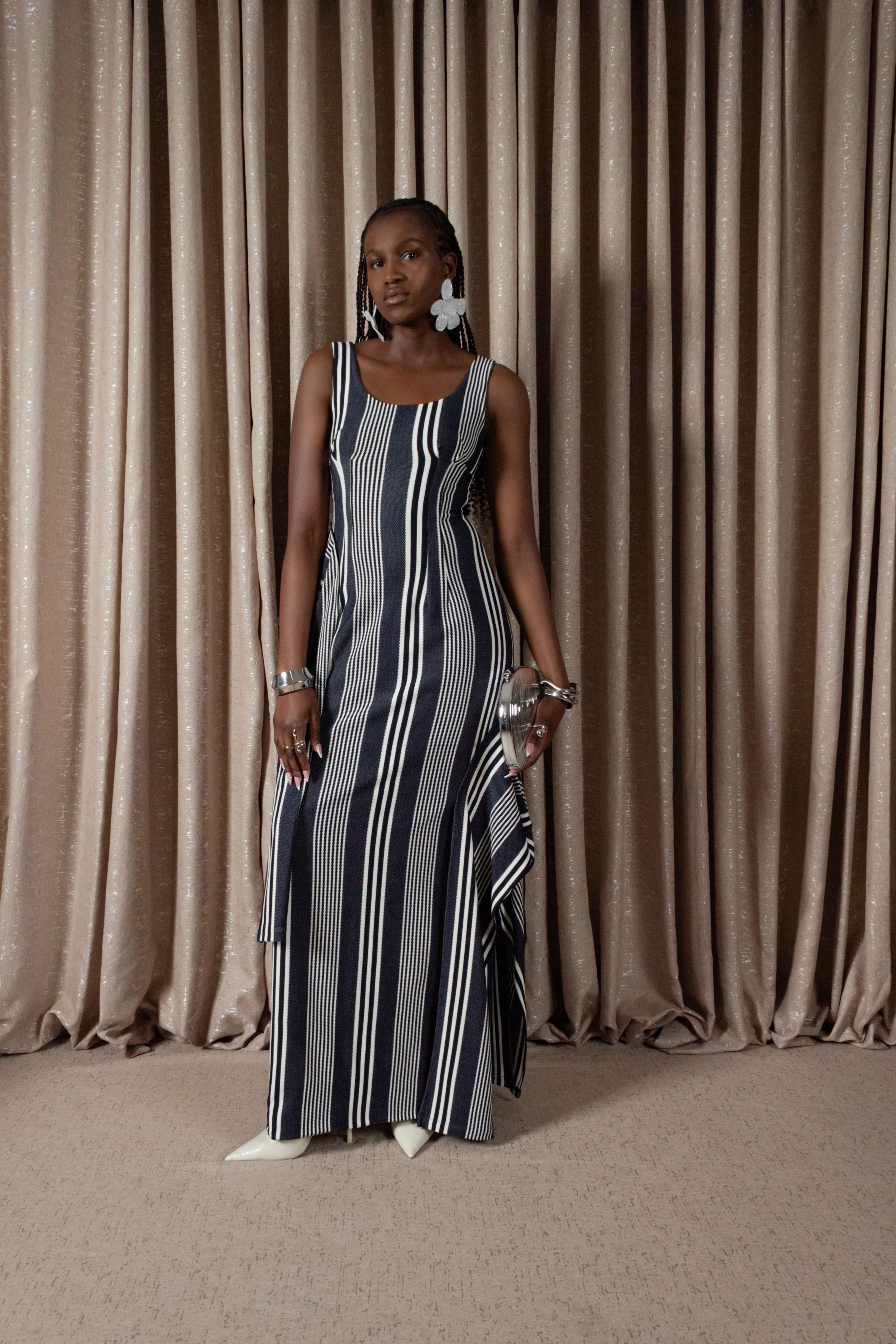 Bold Stripe Column Drape Dress (ML197)