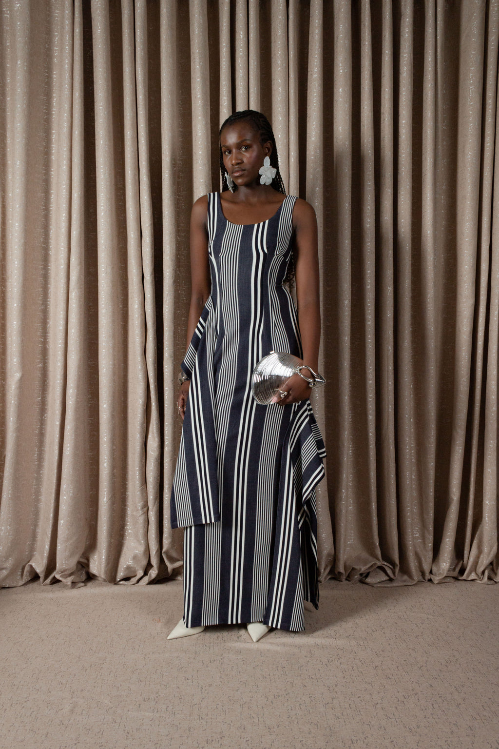 Bold Stripe Column Drape Dress (ML197)