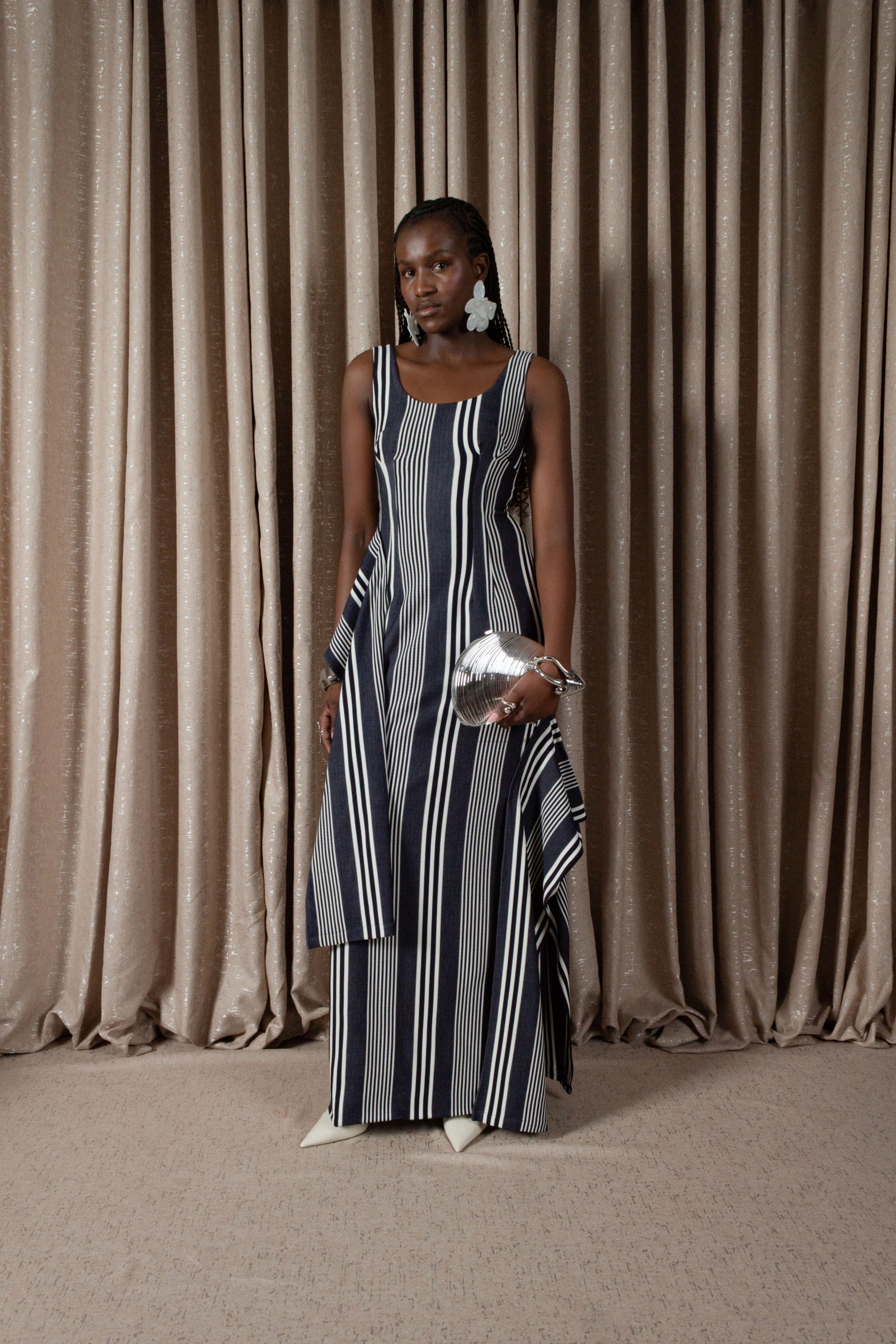 Bold Stripe Column Drape Dress (ML197)
