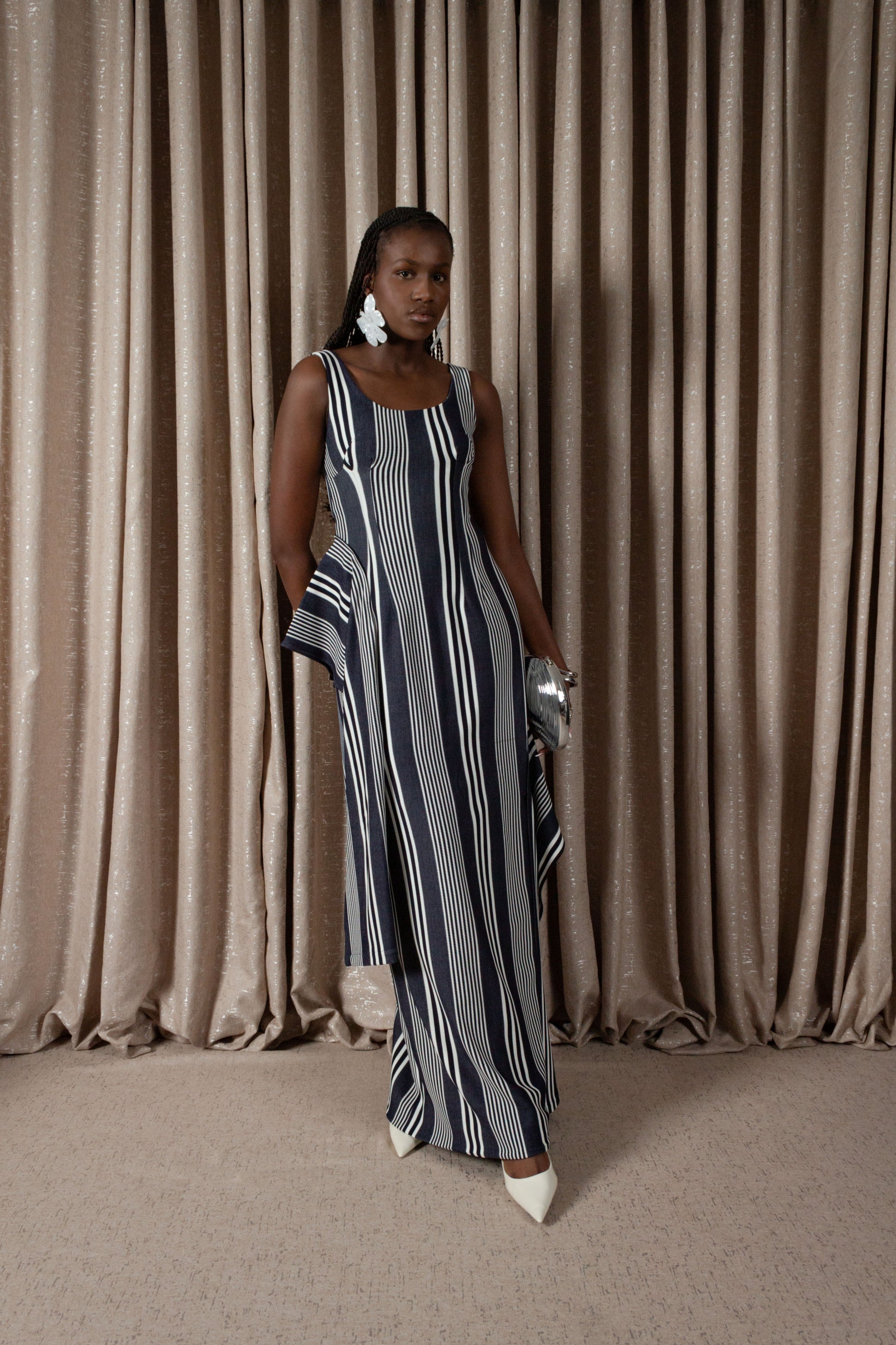 Bold Stripe Column Drape Dress (ML197)
