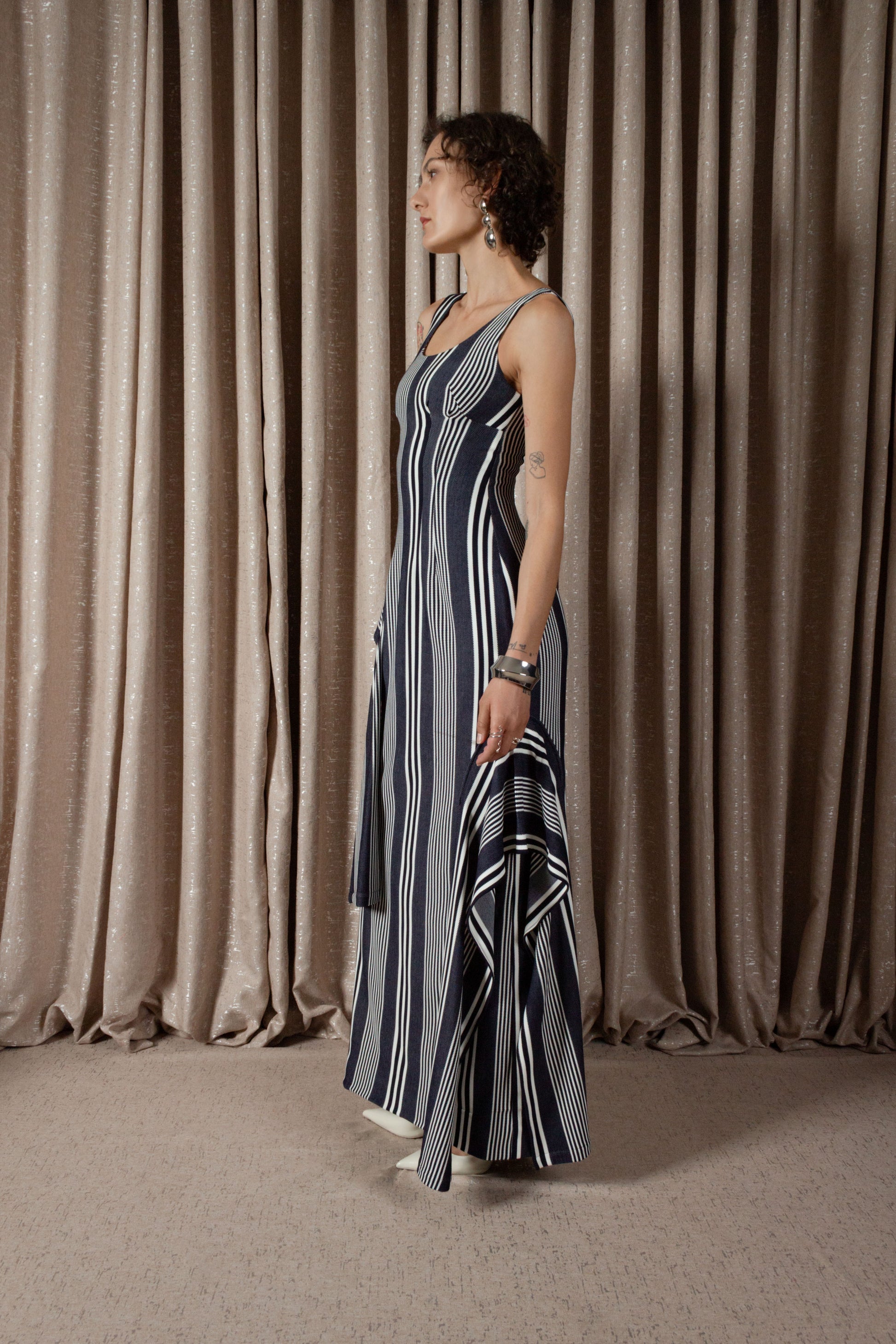 Bold Stripe Column Drape Dress (ML197)