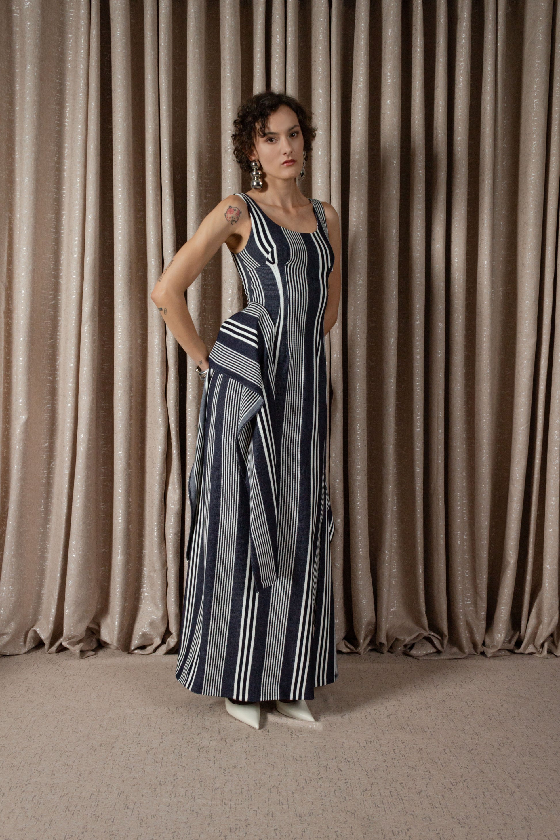 Bold Stripe Column Drape Dress (ML197)