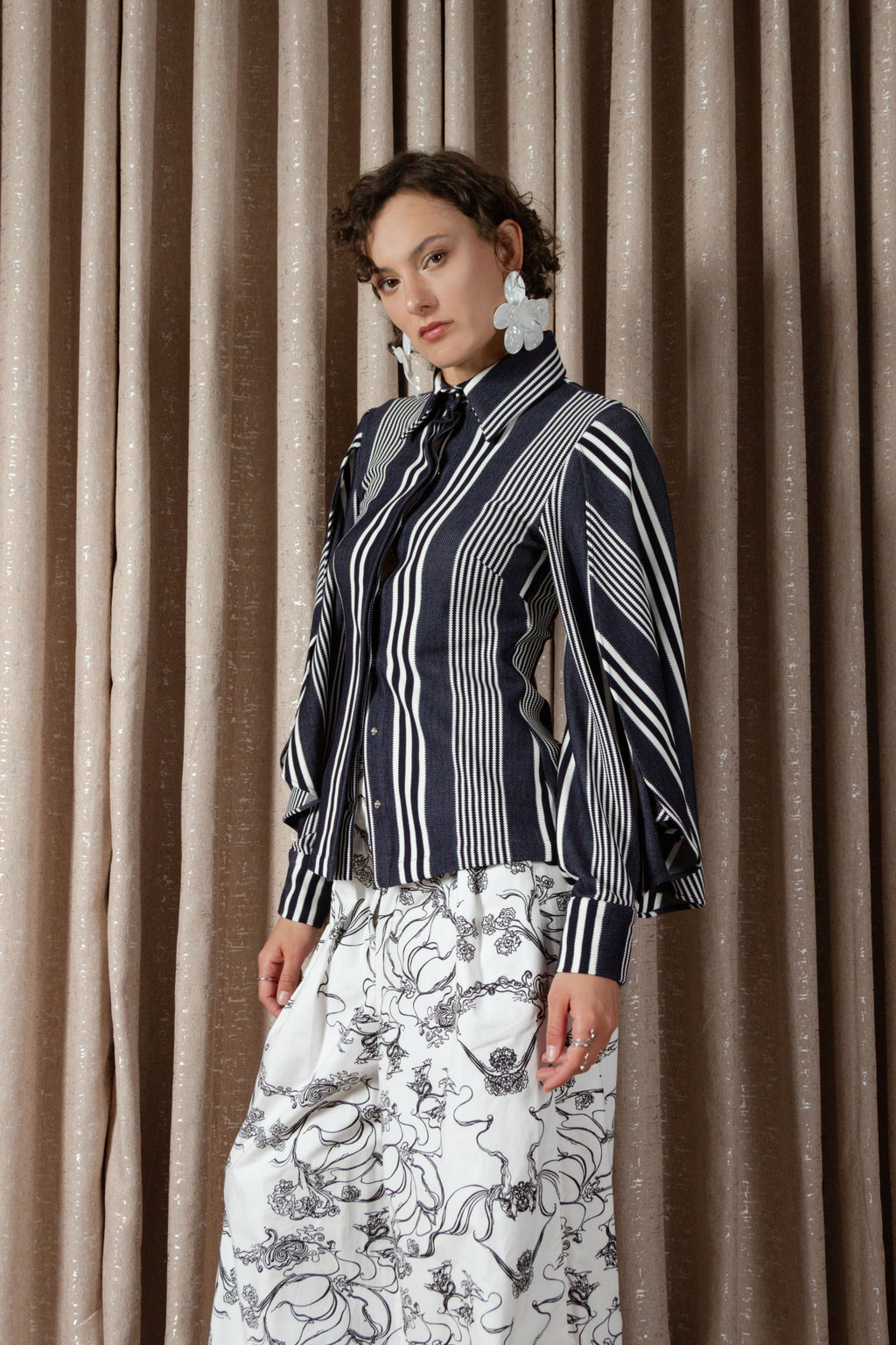 Bold Stripe Petal Sleeve Shirt (ML199)