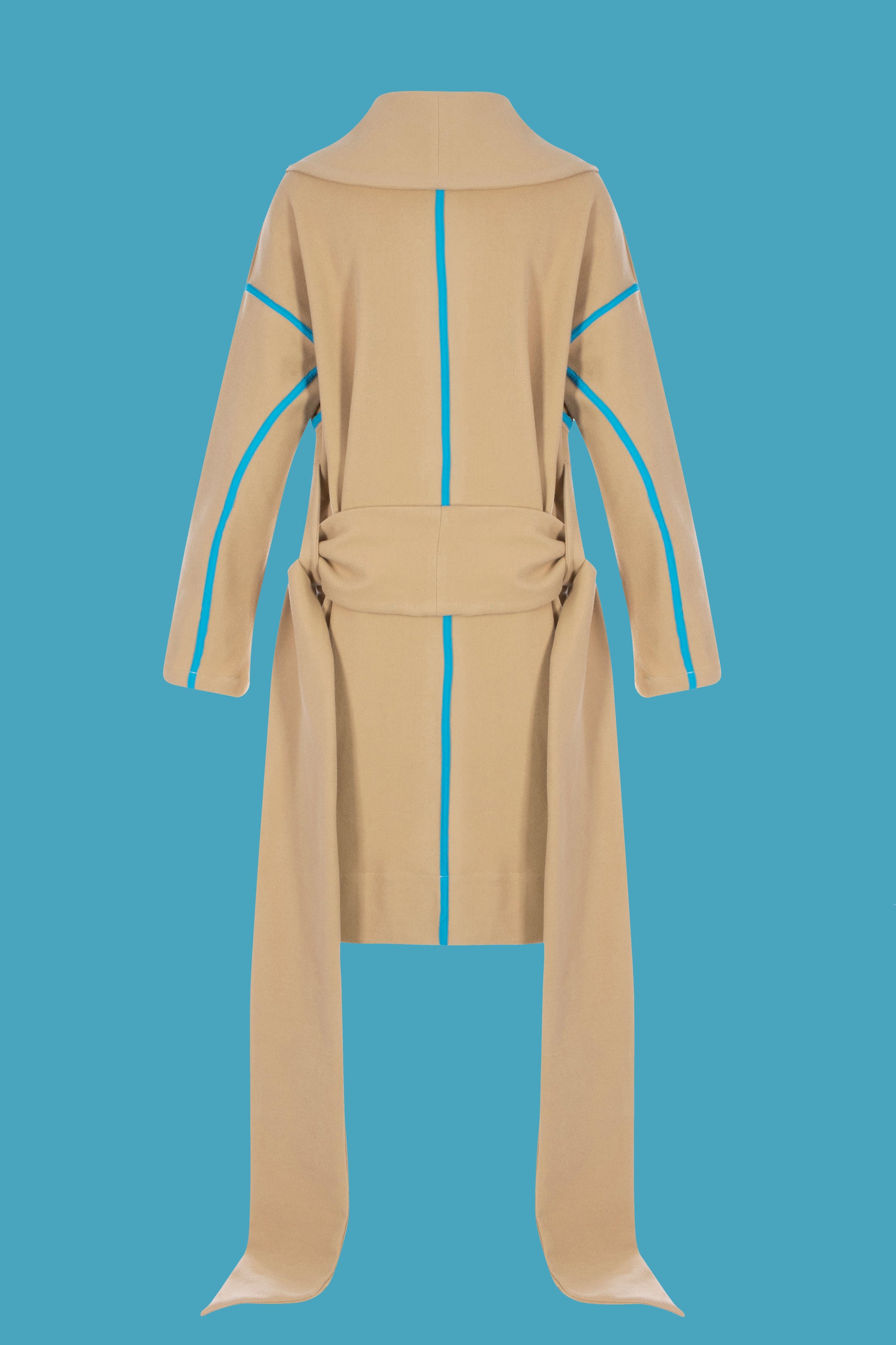 Shawl Collar Coat (ML30 Camel with Azure Blue Binding)