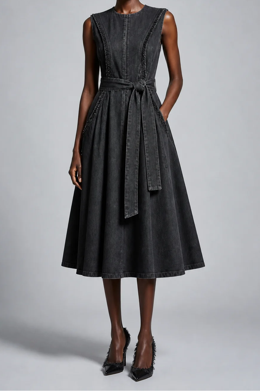 Fringe Denim Utility Dress