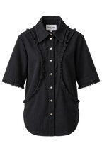 Fringe Denim Shirt with Fringe Panel, short sleeve, denim shirt.