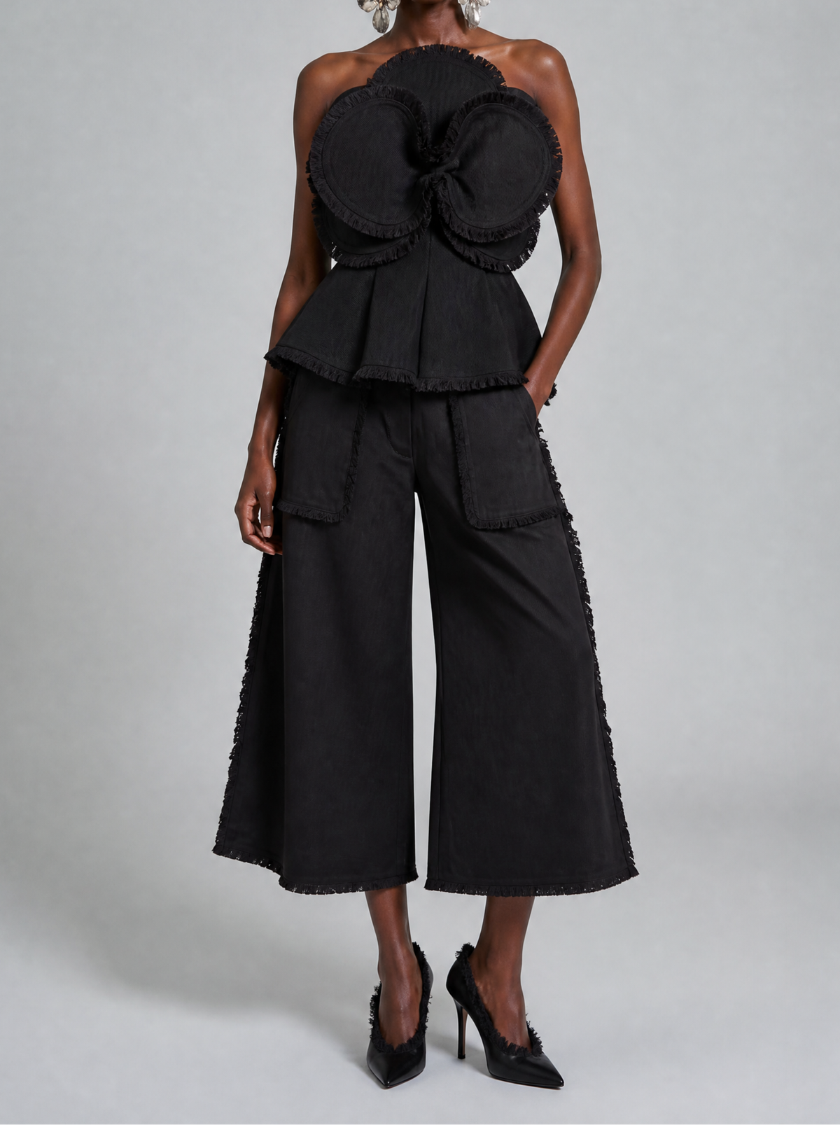 Fringe Denim Orchid Peplum Bustier