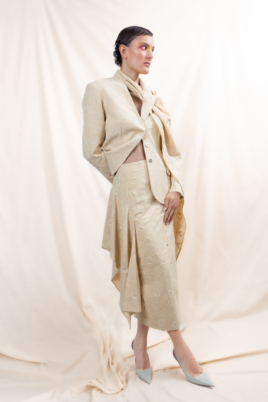 Embroidered Drape Midi Skirt (ML127)