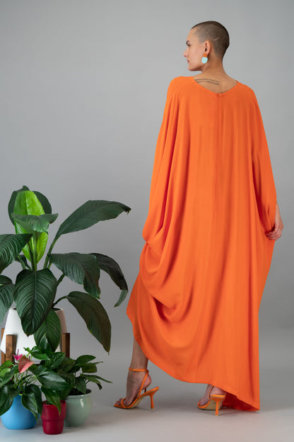orange double drawstring dress