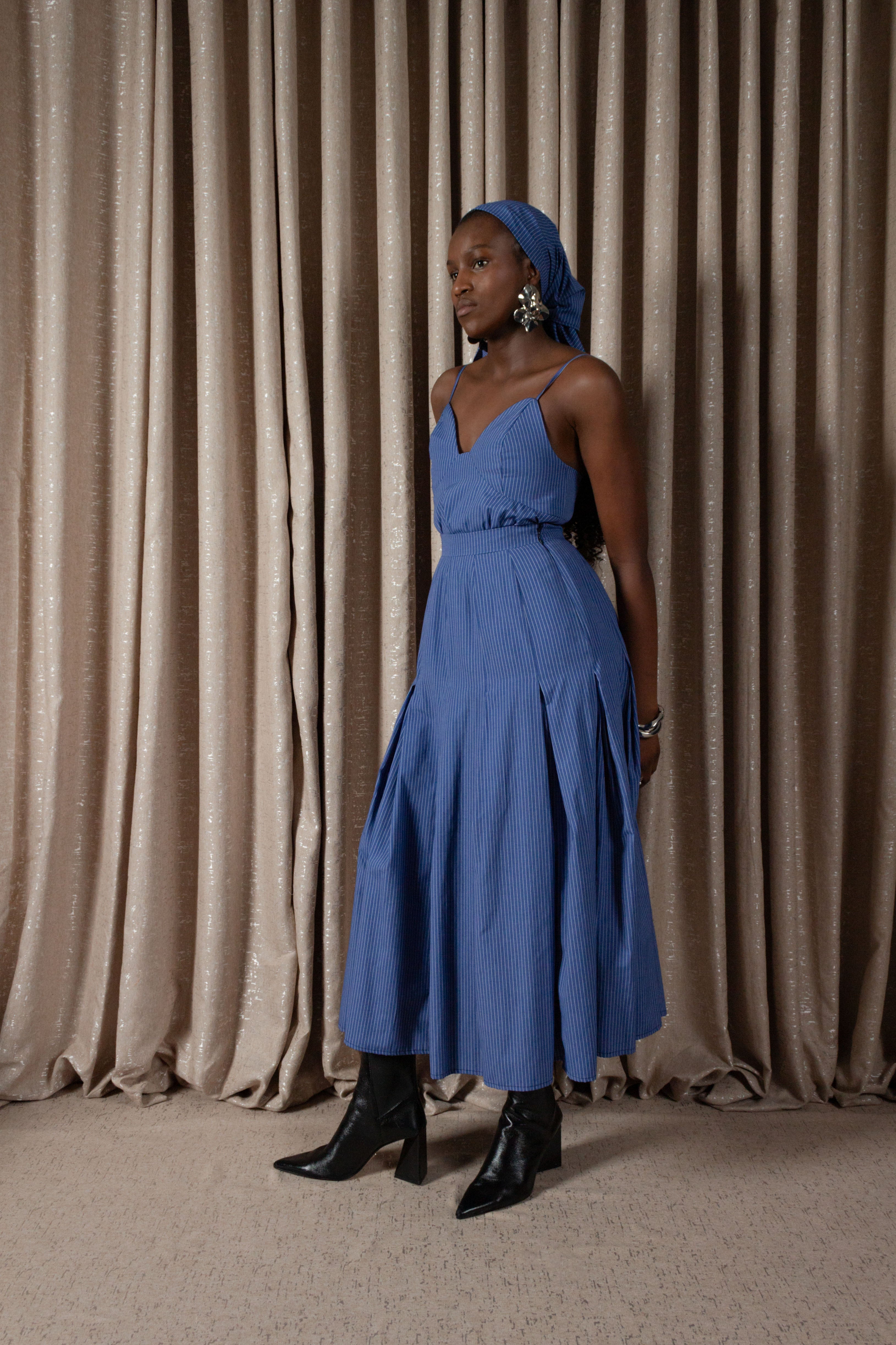 Pinstripe Inverted Pleat Skirt (ML201)