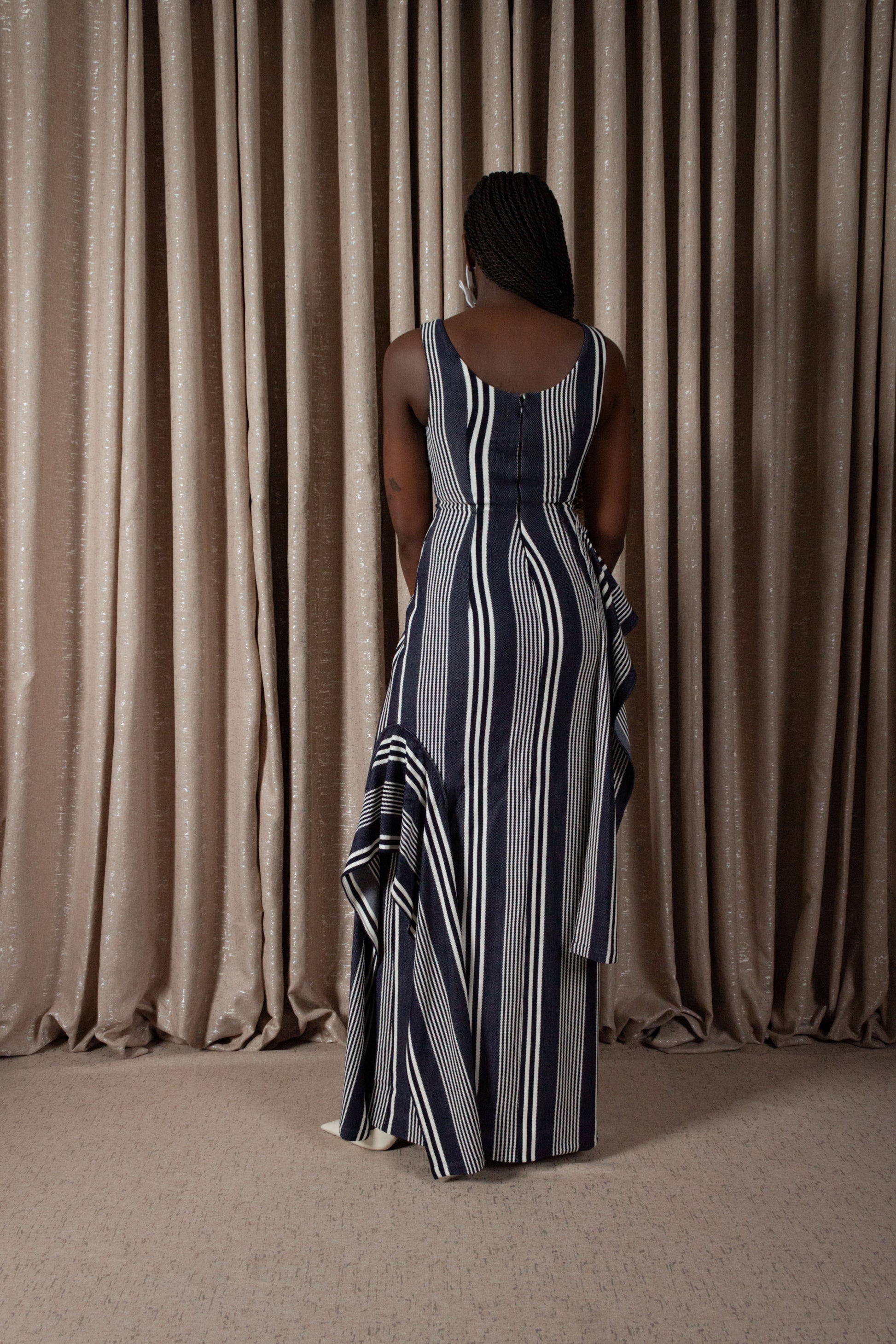Bold Stripe Column Drape Dress (ML197)