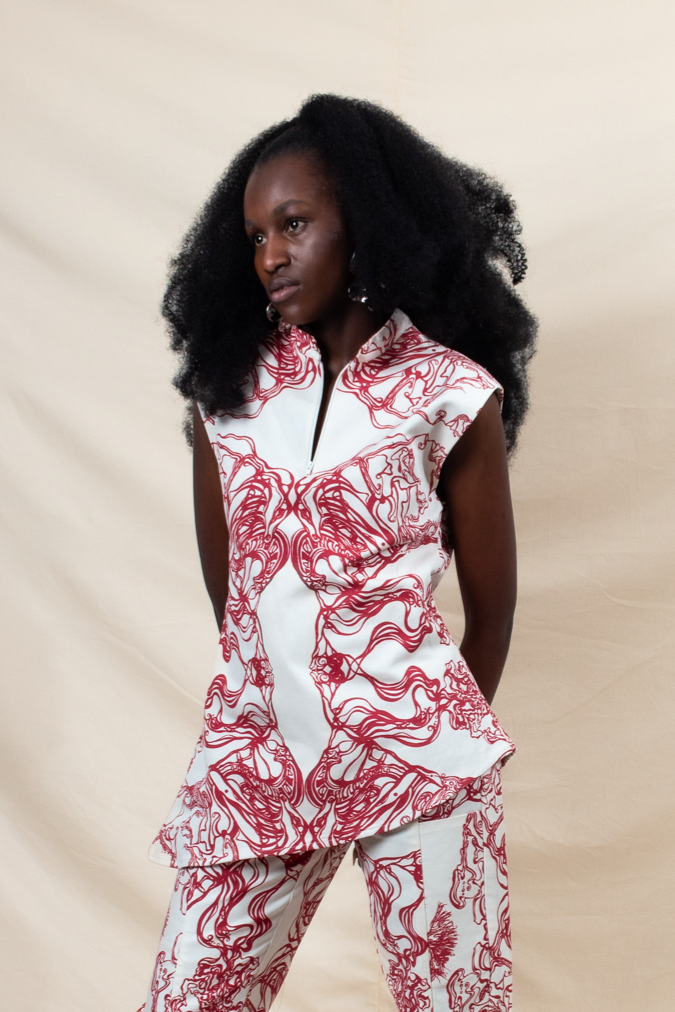 Printed Denim Asymmetrical Tunic (ML87)